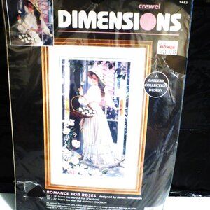 1996 Dimensions ROMANCE 4 ROSES #1483 Crewel Stitchery 18" x 10" James Himsworth